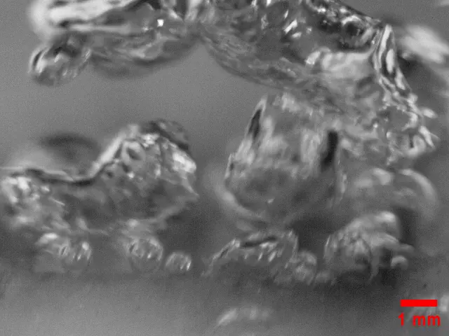 High-speed microscopy of pool boiling at a heat flux of 10.4 watts per square centimetre